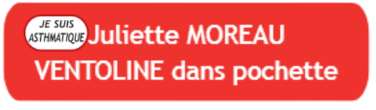 étiquette pour asthmatique pour marquer les vêtements et objets et les personnaliser avec mention ventoline pour sécurité santé à l'école et en Ehpad