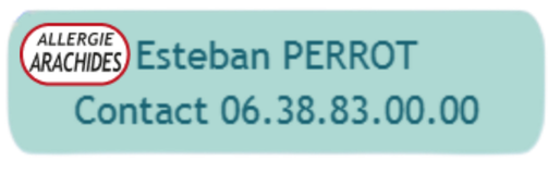 une étiquette mention allergie arachides personnalisée nom-prénom-téléphone pour le marquage vêtement santé et sécurité en collectivité